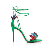 Butterfly Embellished Lace Up High Heel Sandals -