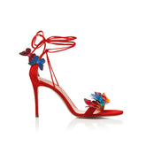 Butterfly Embellished Lace Up Mid Heel Sandals - 7