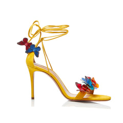 Butterfly Embellished Lace Up Mid Heel Sandals - 7