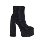 Diamante Block Heel Platform Ankle Boots