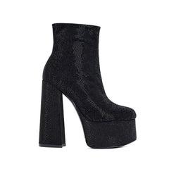 Diamante Block Heel Platform Ankle Boots