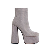 Diamante Block Heel Platform Ankle Boots