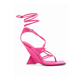 Lace Up Wedged Heel Sandals