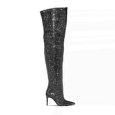 Diamante Stiletto Heel Over The Knee Boots - 8.5cm