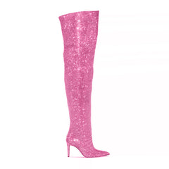 Diamante Stiletto Heel Over The Knee Boots - 8.5cm