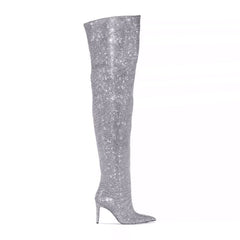 Diamante Stiletto Heel Over The Knee Boots - 8.5cm