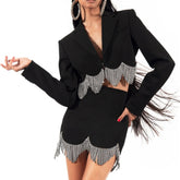 Diamante Fringed Cropped Blazer