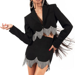 Diamante Fringed Cropped Blazer