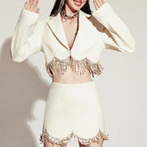 Diamante Fringed Cropped Blazer