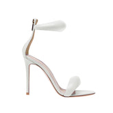 Ankle Strap Leather Stiletto High Heel Sandals - 9