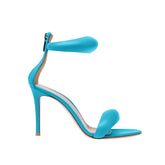 Ankle Strap Leather Stiletto Mid Heel Sandals - 7.