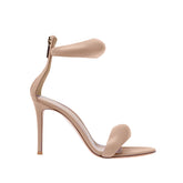 Ankle Strap Leather Stiletto Mid Heel Sandals - 7.