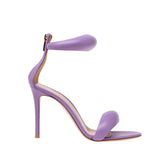 Ankle Strap Leather Stiletto Mid Heel Sandals - 7.