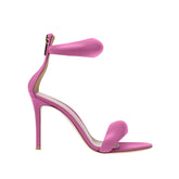 Ankle Strap Leather Stiletto Mid Heel Sandals - 7.