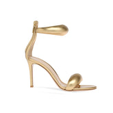 Ankle Strap Leather Stiletto Mid Heel Sandals - 7.