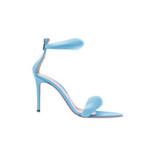 Ankle Strap Leather Stiletto Mid Heel Sandals - 7.