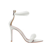 Ankle Strap Leather Stiletto Mid Heel Sandals - 7.
