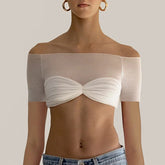 Off-Shoulder See-Through Cropped T-Shirt
