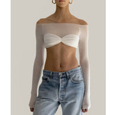 Off-Shoulder See-Through Cropped Top