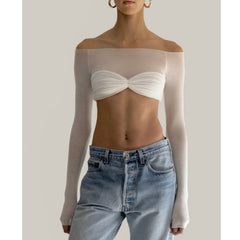 Off-Shoulder See-Through Cropped Top