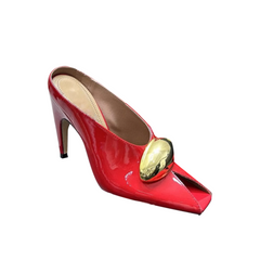 Metal Embellished Peep Toe Mules Sandals