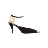 Metal Plated Chain Embellished Mid Heel Sandals -