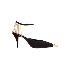 Metal Plated Chain Embellished Mid Heel Sandals -