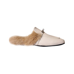 Buckled Leather And Fur Slides Slippers