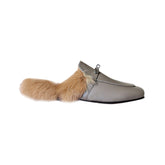 Buckled Leather And Fur Slides Slippers