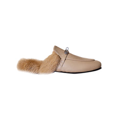 Buckled Leather And Fur Slides Slippers