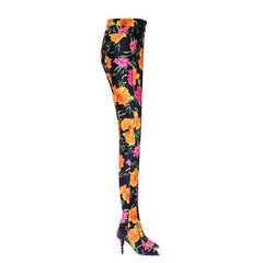 Printed Pointed Toe High Heel Boots
