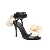 Flower Lace Up High Heel Sandals