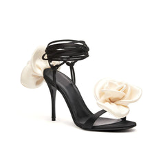 Flower Lace Up High Heel Sandals