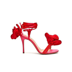 Flower Lace Up High Heel Sandals