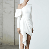 Ruffled Off-Shoulder Evening Dress Gown