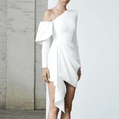 Ruffled Off-Shoulder Evening Dress Gown