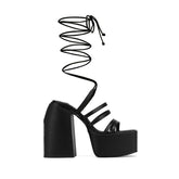 Lace Up Block Heel Platform Sandals