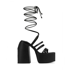 Lace Up Block Heel Platform Sandals