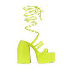 Lace Up Block Heel Platform Sandals