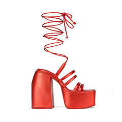 Lace Up Block Heel Platform Sandals
