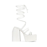 Lace Up Block Heel Platform Sandals