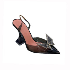 Diamante Butterfly PVC Mid Heel Sandals - 7cm