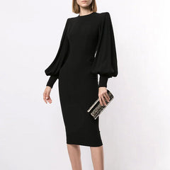 Long Sleeves Midi Evening Dress Gown