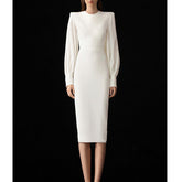 Long Sleeves Midi Evening Dress Gown