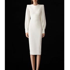 Long Sleeves Midi Evening Dress Gown