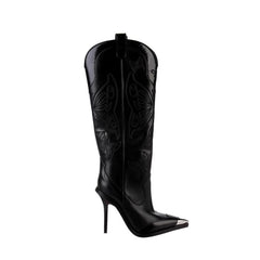 Metal Plated Stiletto Heel Knee High Boots