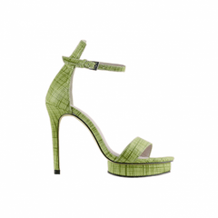 Checkered Plaid Platform Leather High Heel Sandals