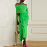 Off-Shoulder Ruffled Evening Dress Gown