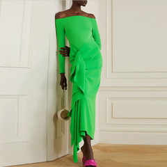 Off-Shoulder Ruffled Evening Dress Gown