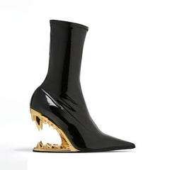 Sculptured Wedged Heel Ankle Boots